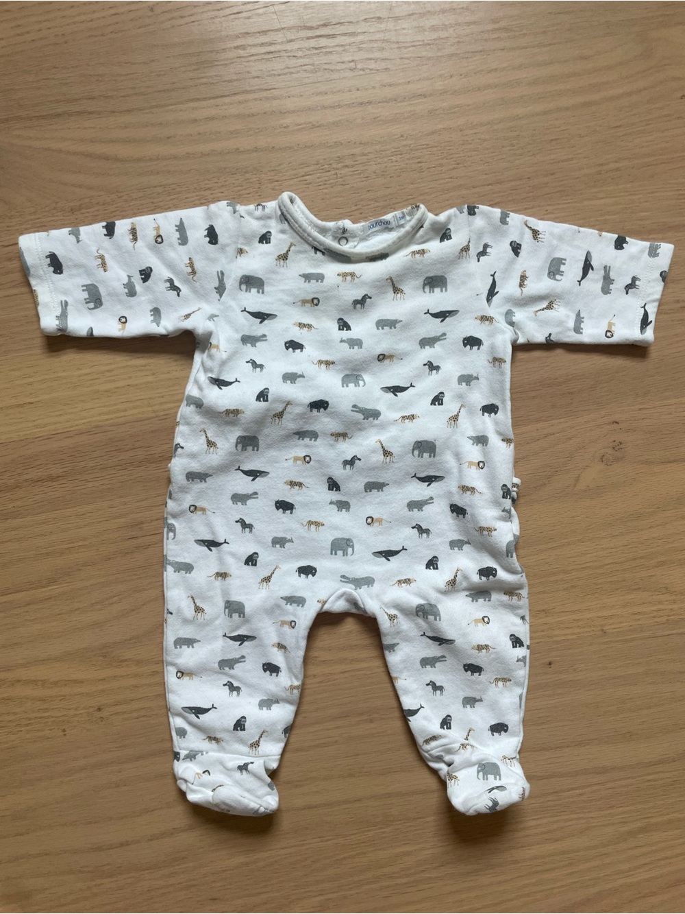 From Paris! Soft Gray& Tan Animal-Print Footed One-Piece for new born to 3months